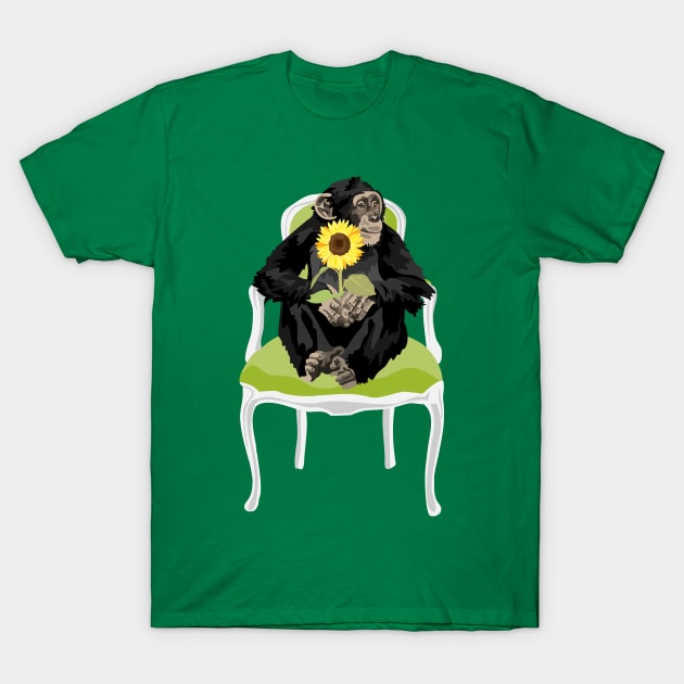 Chimp in a chair with a sunflower T-Shirt by TeriMartin